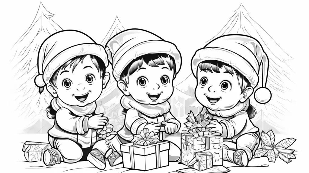 coloriage de Noël : enfants à colorier