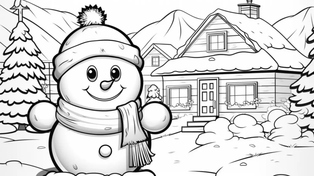 coloriage de Noël : bonhomme de neige à colorier