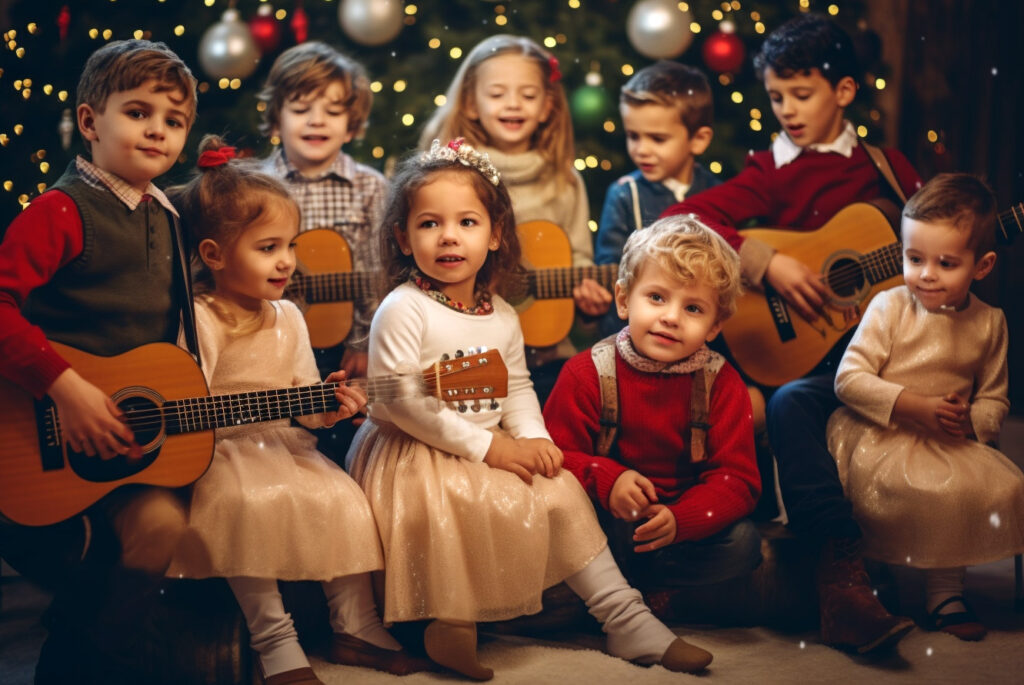 Des enfants chantent des chansons de Noël à lécole