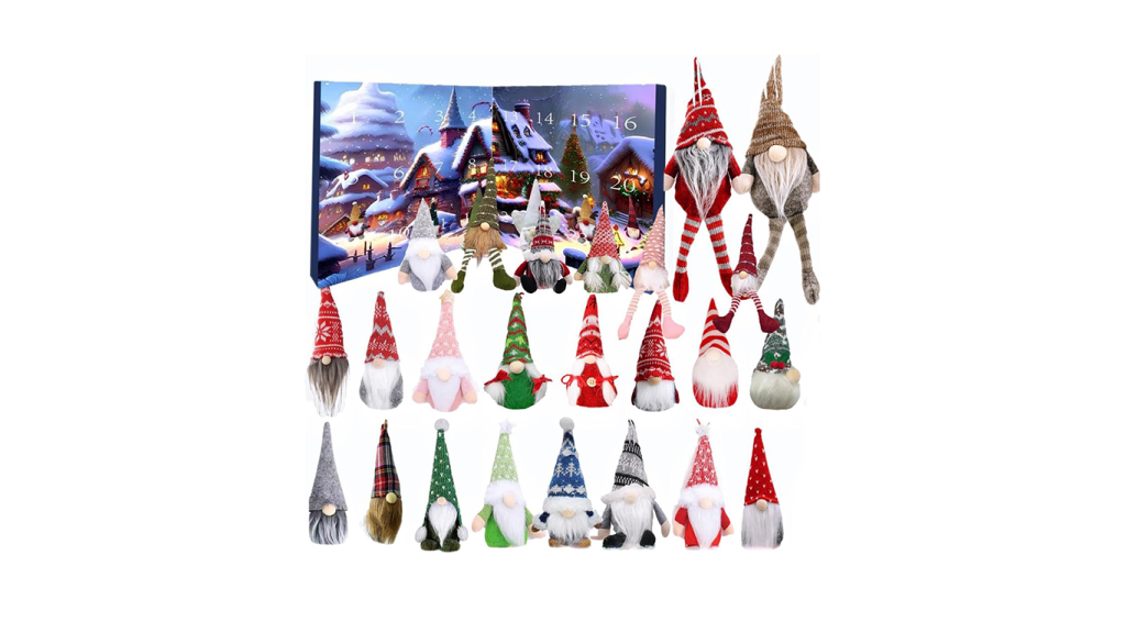 Calendrier de l'Avent gnome de Noël avec ses cases numérotées et ses petits personnages barbus