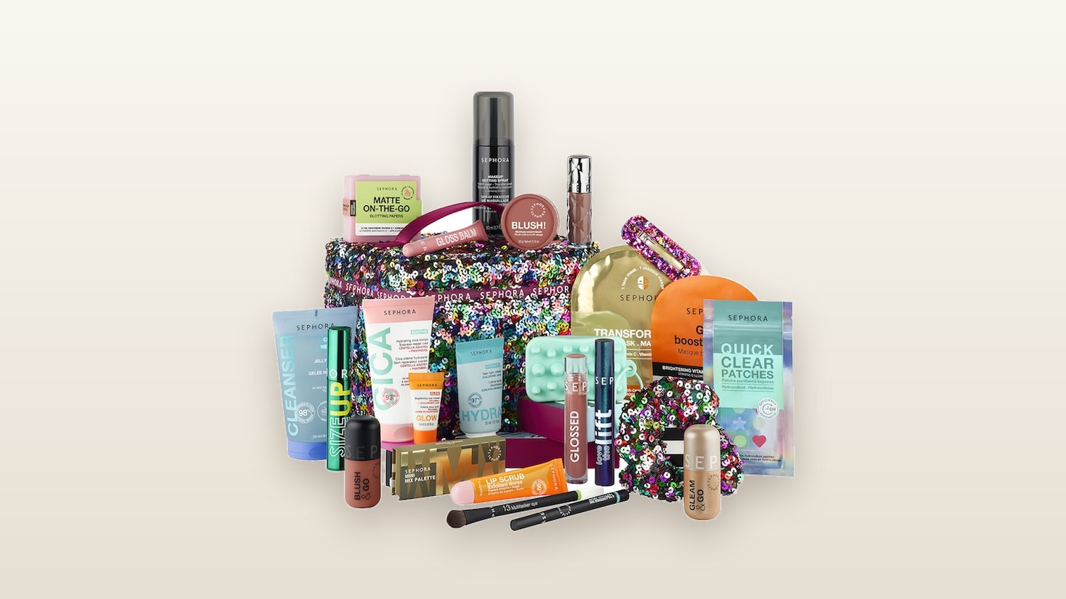 Calendrier de l'Avent Sephora Collection Premium, vanity à sequins et ses 24 produits
