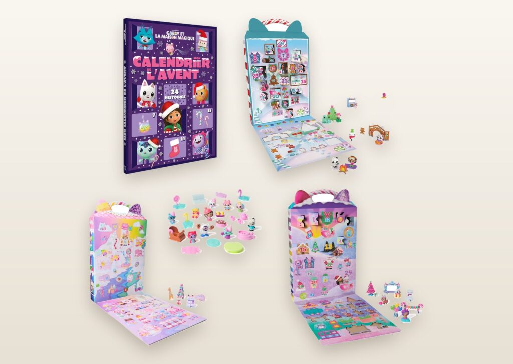 Quatre versions du calendrier de l Avent Gabby et la Maison Magique, dont le livre 24 histoires et trois coffrets a figurines