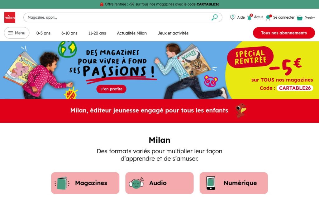 Page de Milan Jeunesse, magazines et livres pour les enfants de 0 à 12 ans