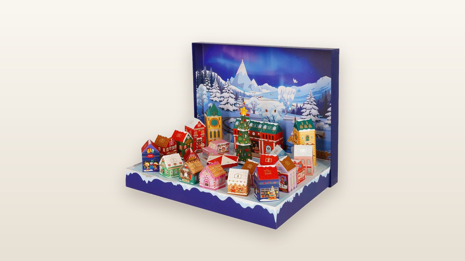 Calendrier de l'Avent Legami 2026 Dream Peaks, village de Noël enneigé en carton avec ses 24 petites maisons numérotées